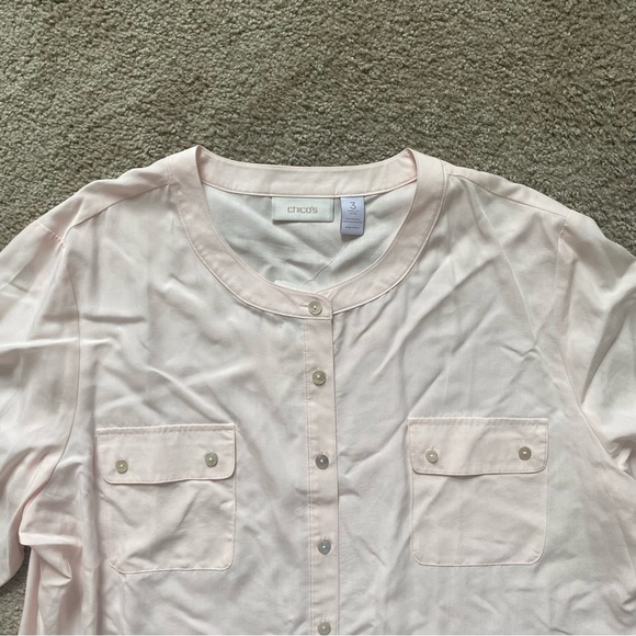 NWT ~ Chico's ~ Pale Pink Banded Utility Shirt ~ Spring ~ Size 3 (XL) - Picture 4 of 5